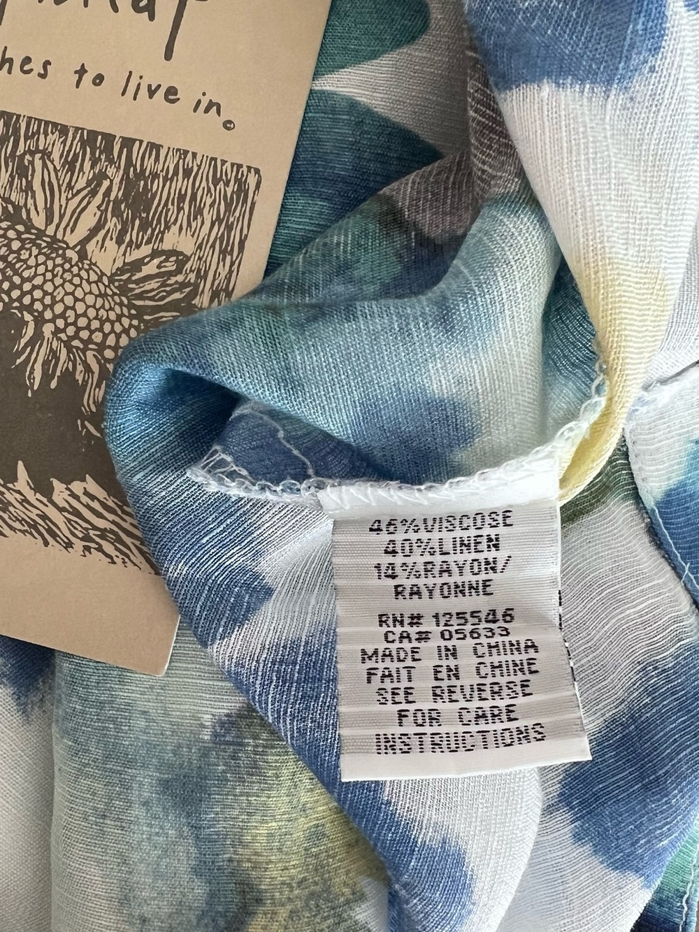 NWT Habitat Lagenlook 2 Pc. Button-Front Top with Tank Watercolor Linen Blend LG - Picture 15 of 15